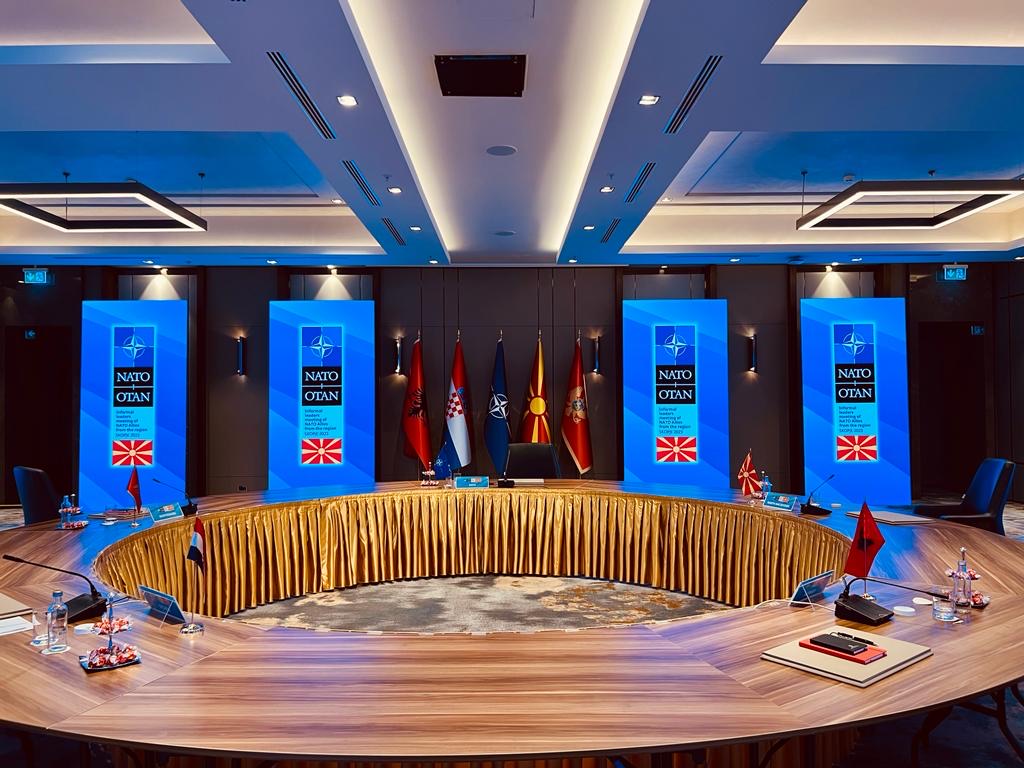 NATO regional leaders meeting with vertical LED displays and conference audio