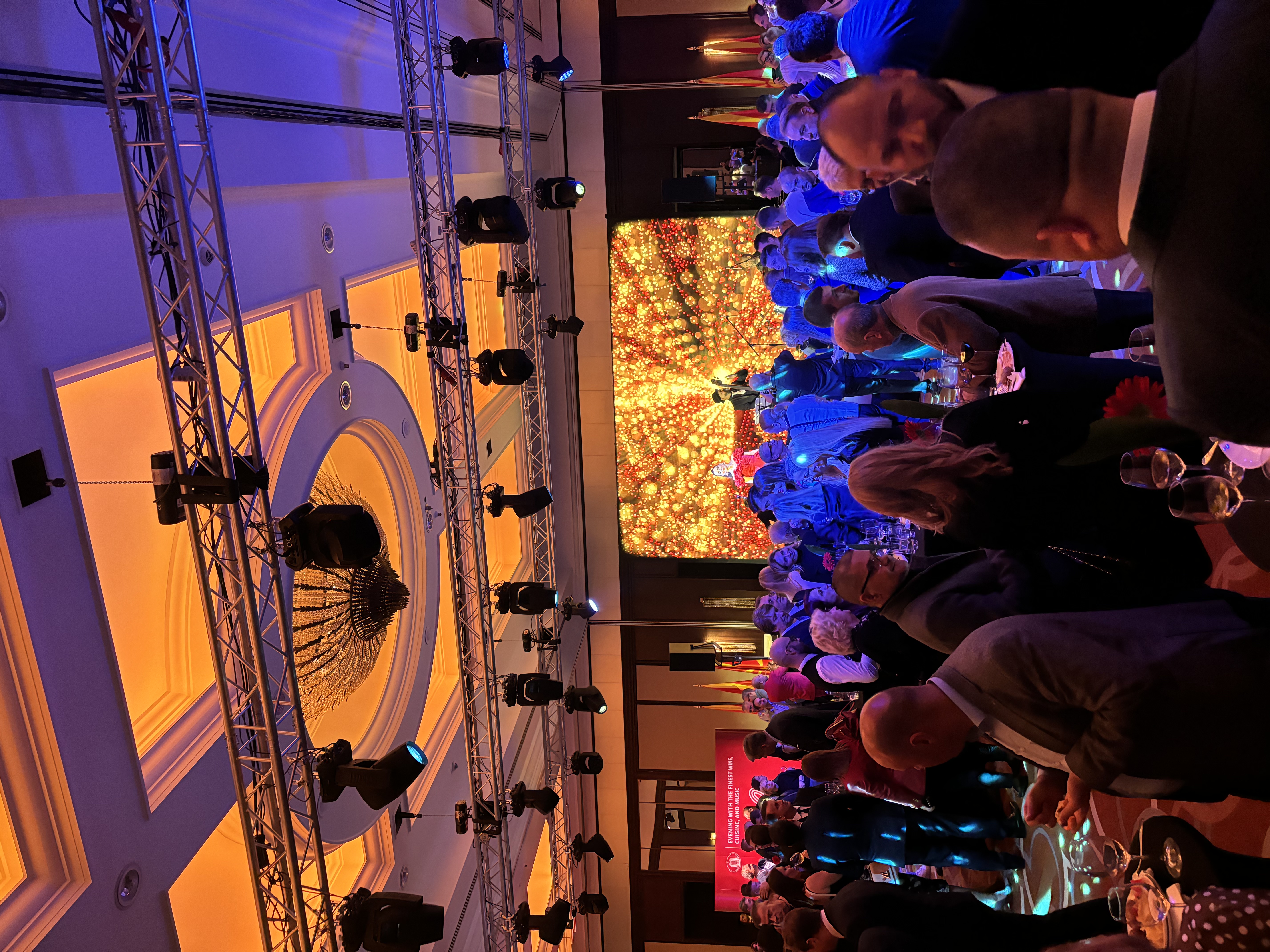 Indoor gala with ceiling truss and LED video backdrop