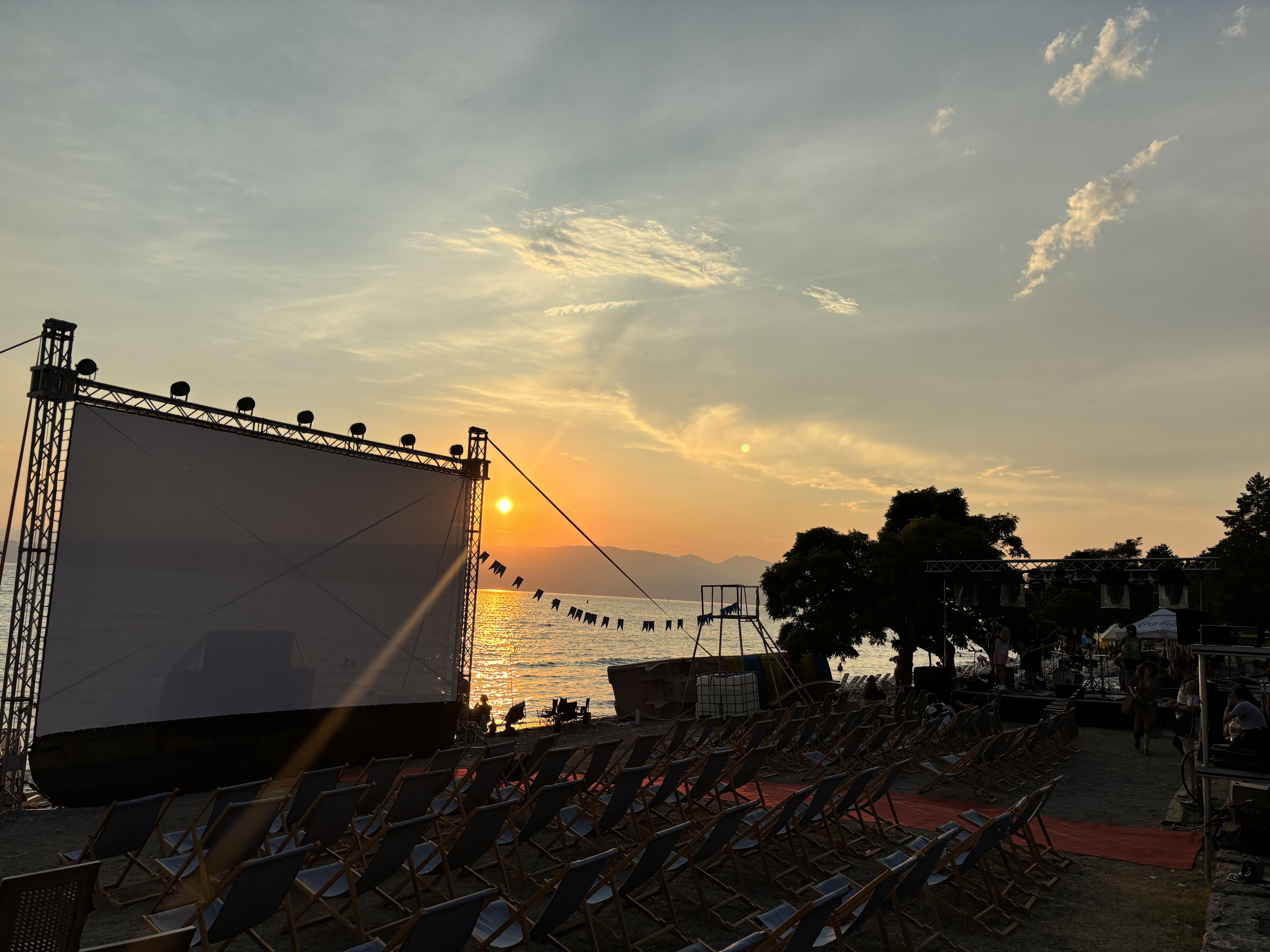 Beach sunset outdoor cinema built on aluminum truss